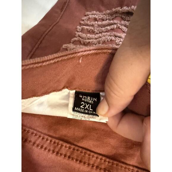 Shein Jeans Womens 2XL Brown Distressed Flare Hem Stretch Ripped Denim Pants - Picture 2 of 6